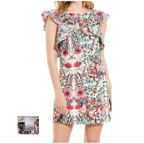 Badgley Mischka Dresses & Skirts - BADGLEY MISCHKA BELLE NWT Multicolor Floral Ruffle Shoulder Dress